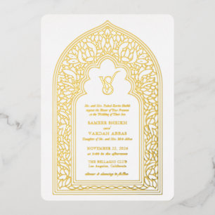 Invitation En Aluminium Mariage Élégant Arabesque Or