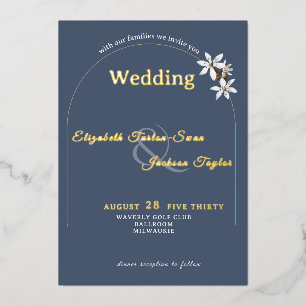 Invitation En Aluminium Mariage élégant ardoise floral typographie or