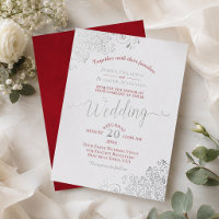 Mariage Élégant Argent et Rouge Cramoisi sur Fond