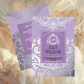 Invitation En Aluminium Mariage Élégant Art Déco Diamant Monogramme Lavand