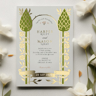 Invitation En Aluminium Mariage élégant Art Nouveau au feuillage doré