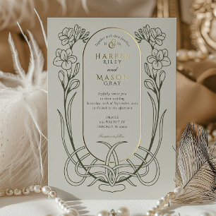 Invitation En Aluminium Mariage Élégant Art Nouveau Freesia en Dessin au T