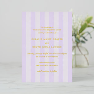 Invitation En Aluminium Mariage élégant aux rayures violettes modernes