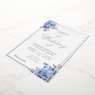 Invitation En Aluminium Mariage élégant avec écriture rustique florale ble
