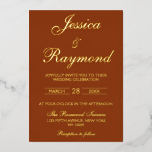 Invitation En Aluminium Mariage élégant avec feuille d'or et orange Rouill