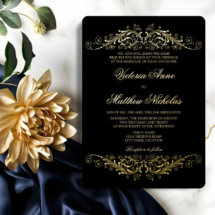Invitation En Aluminium Mariage Élégant avec Fleurissement en Or