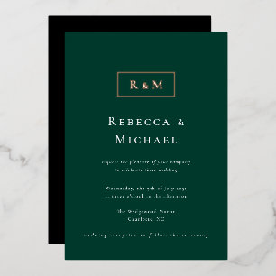 Invitation En Aluminium Mariage élégant avec monogramme vert émeraude
