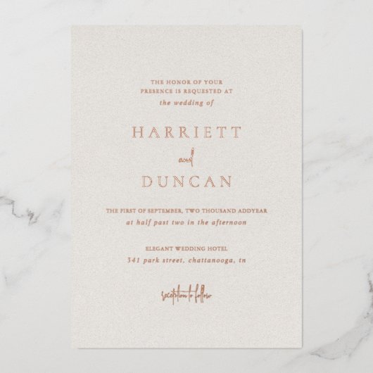 Invitation En Aluminium Mariage Élégant Beige Intemporel (Recto)