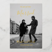 Invitation En Aluminium Mariage Elegant Black White Photo Gold (Recto)