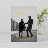 Invitation En Aluminium Mariage Elegant Black White Photo Gold (Debout devant)