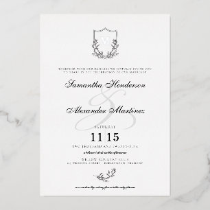 Invitation En Aluminium Mariage Élégant Blason Noir & Blanc