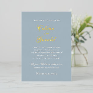 Invitation En Aluminium Mariage Élégant Bleu Classique Uni