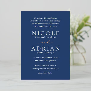 Invitation En Aluminium Mariage élégant bleu de la marine classique