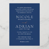 Invitation En Aluminium Mariage élégant bleu de la marine classique (Recto)