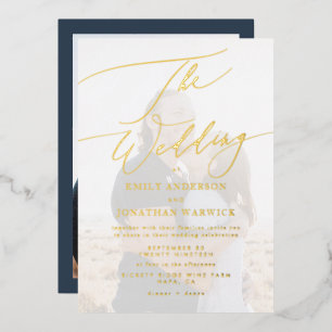 Invitation En Aluminium Mariage élégant bleu marine avec superposition de
