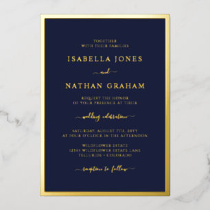 Invitation En Aluminium Mariage élégant bleu marine or