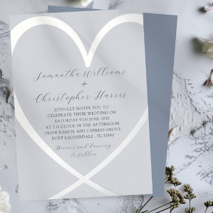 Invitation En Aluminium Mariage Élégant Bleu Poussiéreux & Gris Argenté