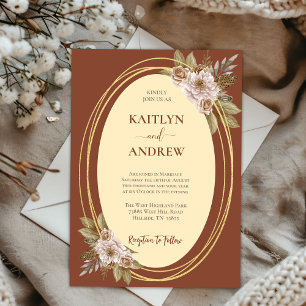 Invitation En Aluminium Mariage élégant boho floral terracotta et or