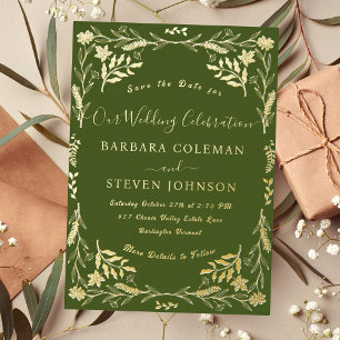 Invitation En Aluminium Mariage Élégant Boho Floral Typographie Vert Mouss