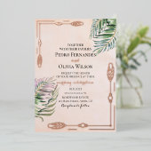 Invitation En Aluminium Mariage élégant botanique rose or feuille (Debout devant)