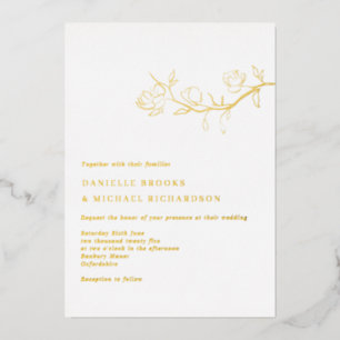 Invitation En Aluminium Mariage Élégant Branche de Jasmin Or