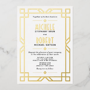 Invitation En Aluminium Mariage Élégant Classe Moderne Art Déco Or