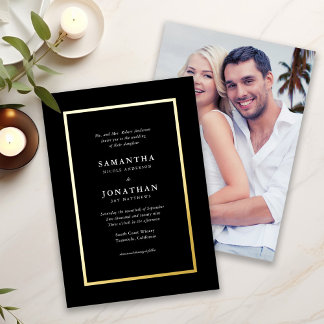 Invitation En Aluminium Mariage Élégant Classique avec Bordure de Feuille