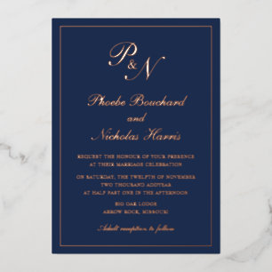 Invitation En Aluminium Mariage Élégant Classique Bleu Marine