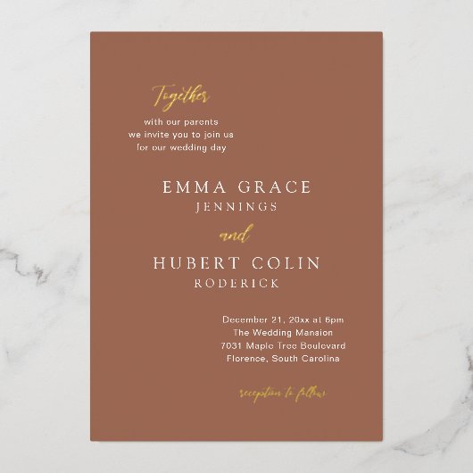 Invitation En Aluminium Mariage élégant classique Burnt Orange (Recto)