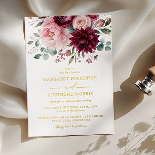 Invitation En Aluminium Mariage Élégant Classique en Bourgogne et Blush av