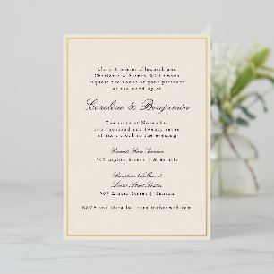 Invitation En Aluminium Mariage Élégant Classique Or Formal Bordure Ivoire