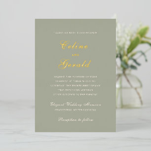 Invitation En Aluminium Mariage élégant classique vert émoussé