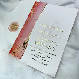Invitation En Aluminium Mariage élégant corail rose et or