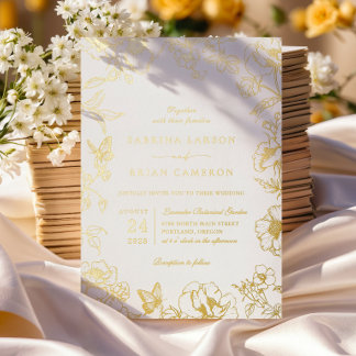 Invitation En Aluminium Mariage élégant de calligraphie jardin floral or