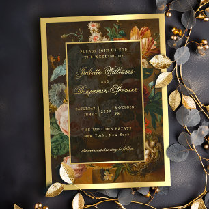 Invitation En Aluminium Mariage Élégant de Fleurs d'Art