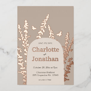 Invitation En Aluminium Mariage Élégant de Jardin avec Feuilles et Papillo