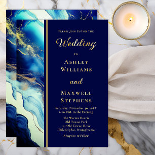 Invitation En Aluminium Mariage Élégant de Luxe avec Marbre Bleu Marine et