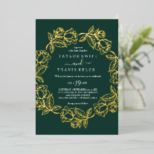 Invitation En Aluminium Mariage élégant doré floral à motif feuille d'or b