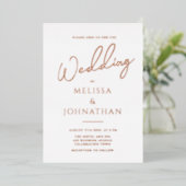 Invitation En Aluminium Mariage élégant écriture minimaliste or rose (Debout devant)