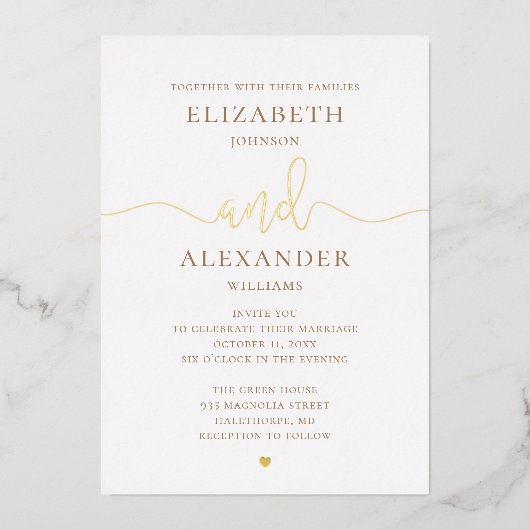 Invitation En Aluminium Mariage élégant en or. Calligraphie script classiq (Recto)