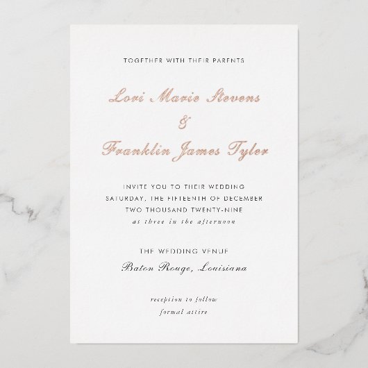 Invitation En Aluminium Mariage élégant et formel de Lori (Recto)