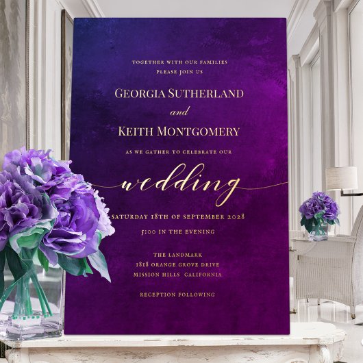 Invitation En Aluminium Mariage élégant et fumé violet et or