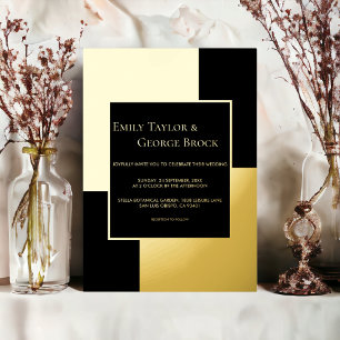 Invitation En Aluminium Mariage Élégant et Sophistiqué Noir et Or Chic
