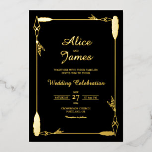 Invitation En Aluminium Mariage Élégant Flèche Bohème Rustique en Noir et
