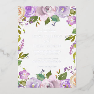 Invitation En Aluminium Mariage Élégant Fleur Lilac Aquarelle