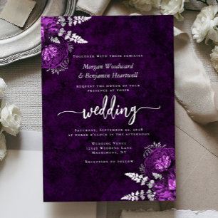 Invitation En Aluminium Mariage Élégant Fleur Plum Pourpre Argent
