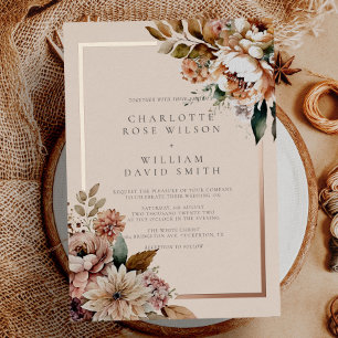 Invitation En Aluminium Mariage Élégant Fleurs Aquarelle Crème Automne