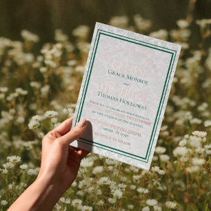 Invitation En Aluminium Mariage élégant floral à toile de fond monogramme