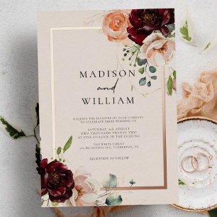 Invitation En Aluminium Mariage Élégant Floral Aquarelle Automne