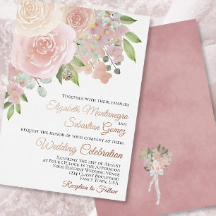 Invitation En Aluminium Mariage Élégant Floral Aquarelle Rose Clair